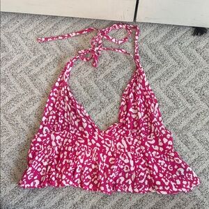 Pink Leopard Print Halter Top